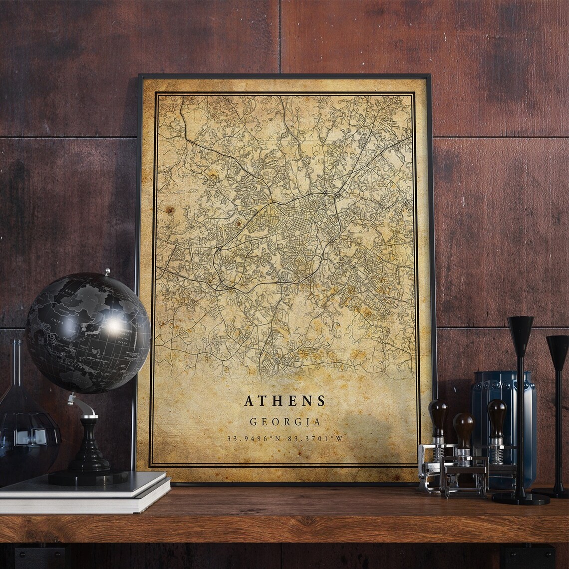 Athens Vintage Map Poster, Antique Rustic Travel Poster
