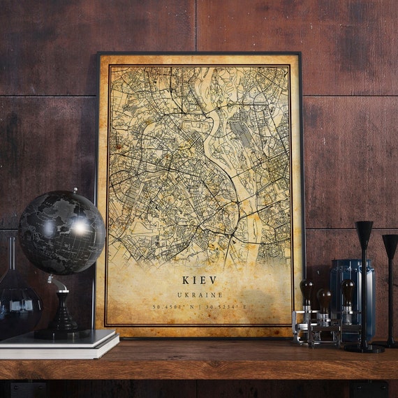 Kiev Vintage Map Poster, Antique Rustic Travel Print