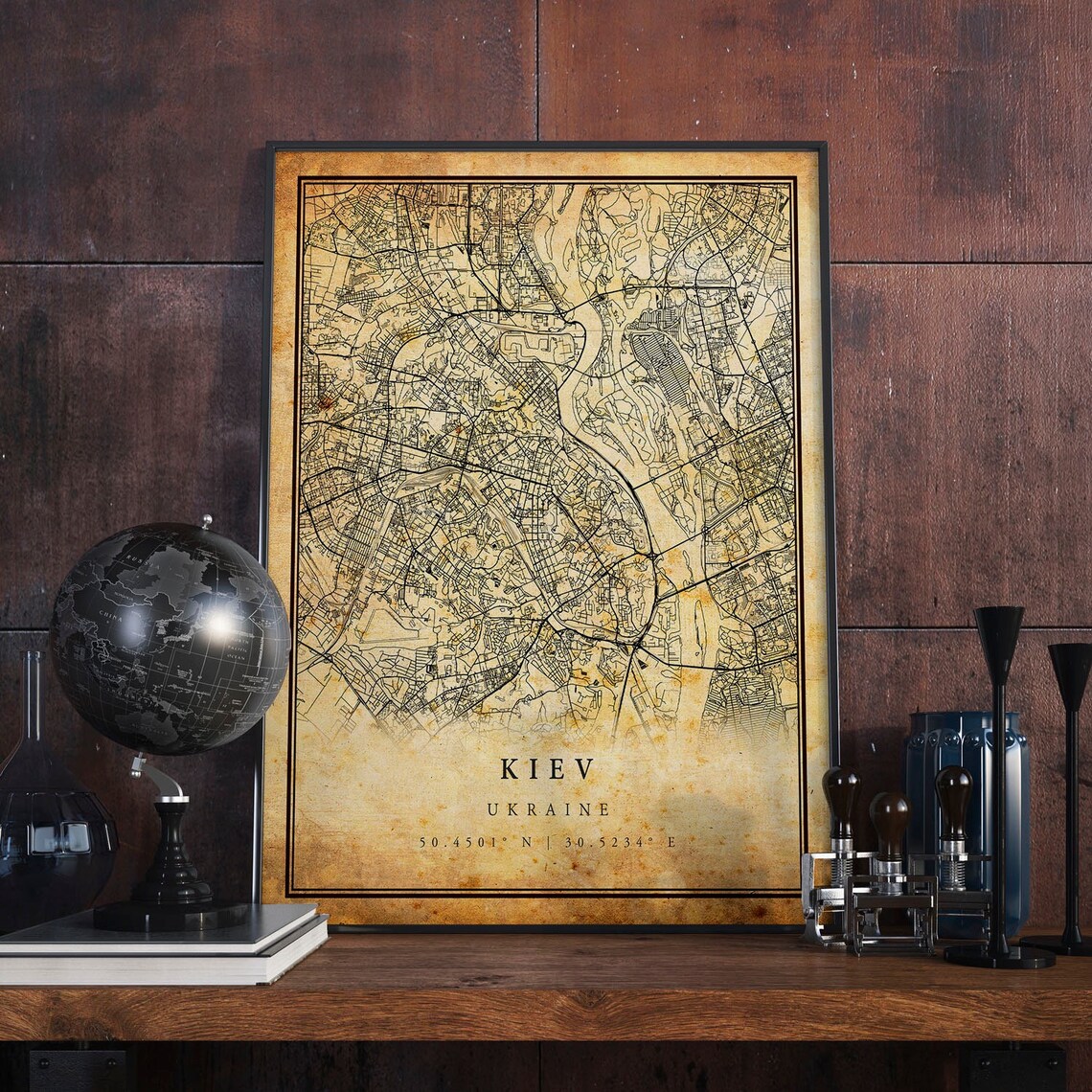 Kiev Vintage Map Poster, Antique Rustic Travel Print