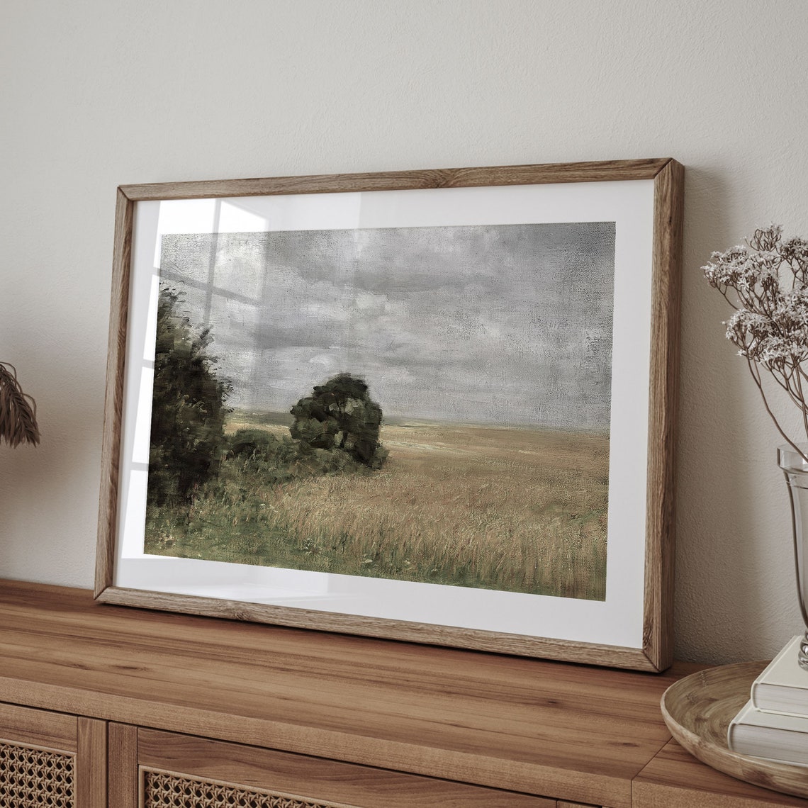 Stormy Sky Golden Wheat Field Vintage Landscape Painting Poster - Image 4