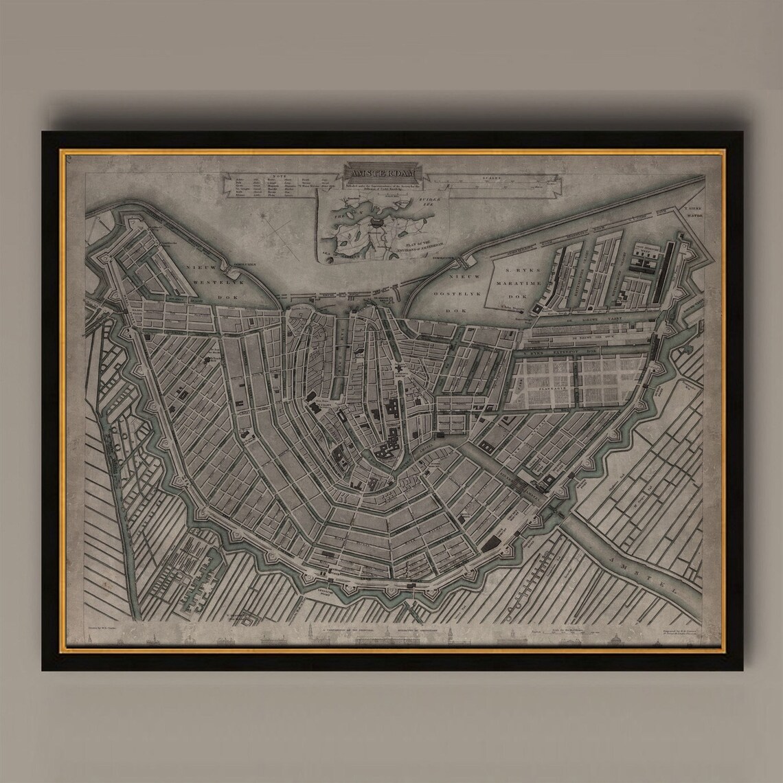Amsterdam Vintage Map, Netherlands Travel Poster