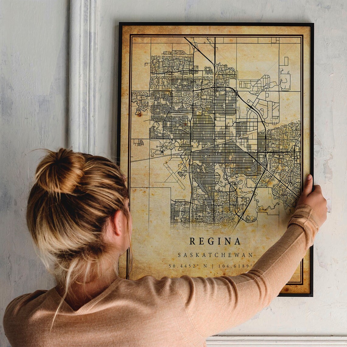 Regina Saskatchewan Vintage City Street Map Canada Travel Poster - Image 2