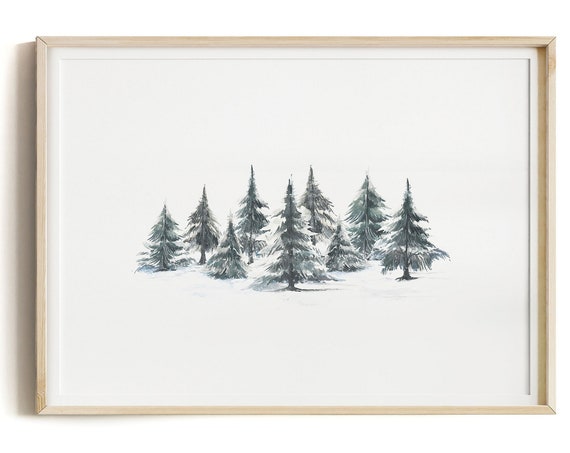 Minimalist Wall Art Print Pine Trees Minimal Art Print Wall Art Minimalist Decor Minimalist Poster Green Pine Forest Watercolor