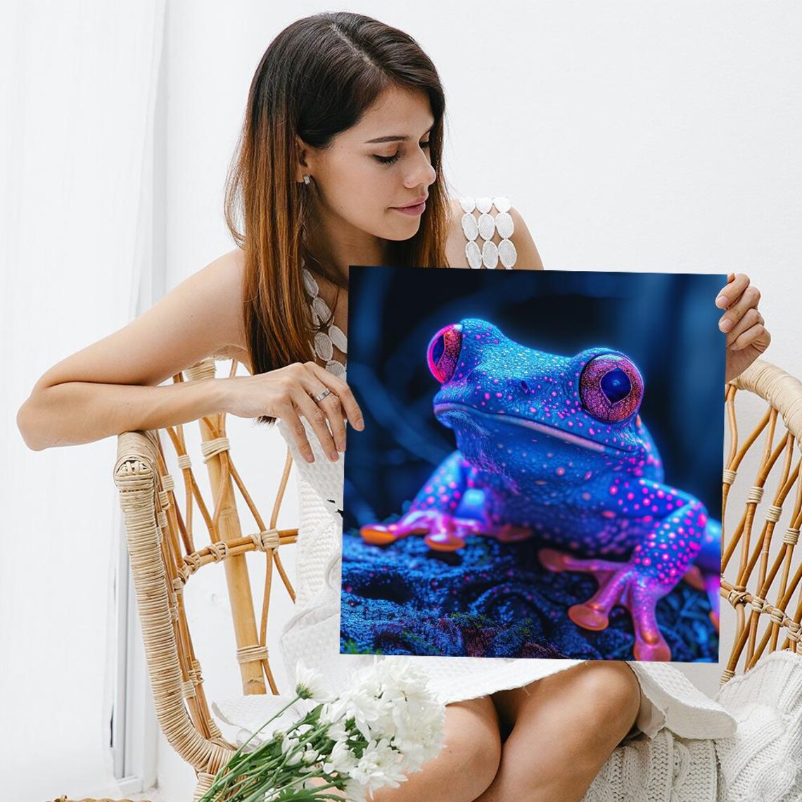 Neon Jungle Frog Wall Art Or Poster Animal Nature Decor Living Room Bedroom Office Childrens Room Blue Pink Purple Orange Walls - Image 3