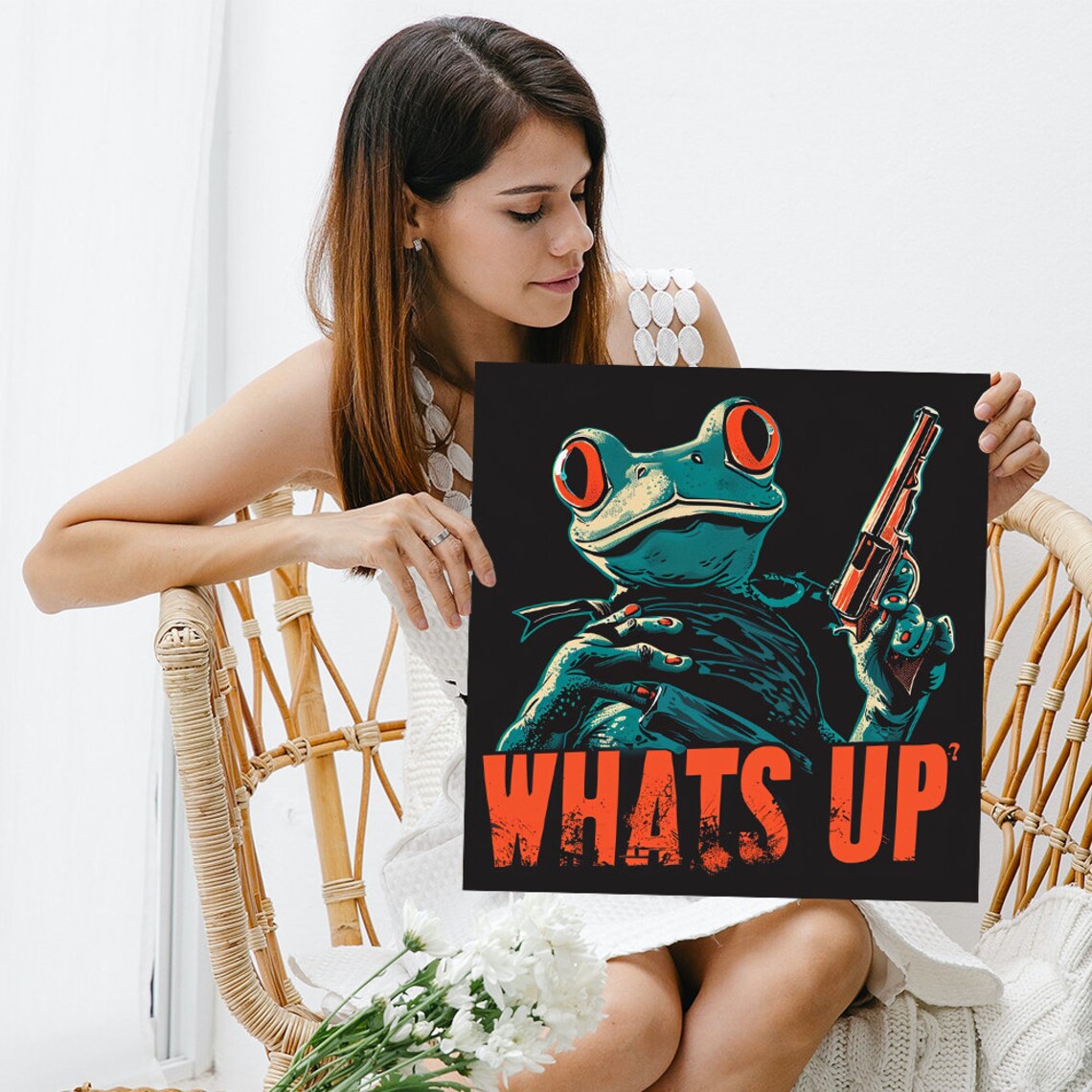 Frog Armed Amphibian Attitude, Whimsical Pop Art Print - Image 3