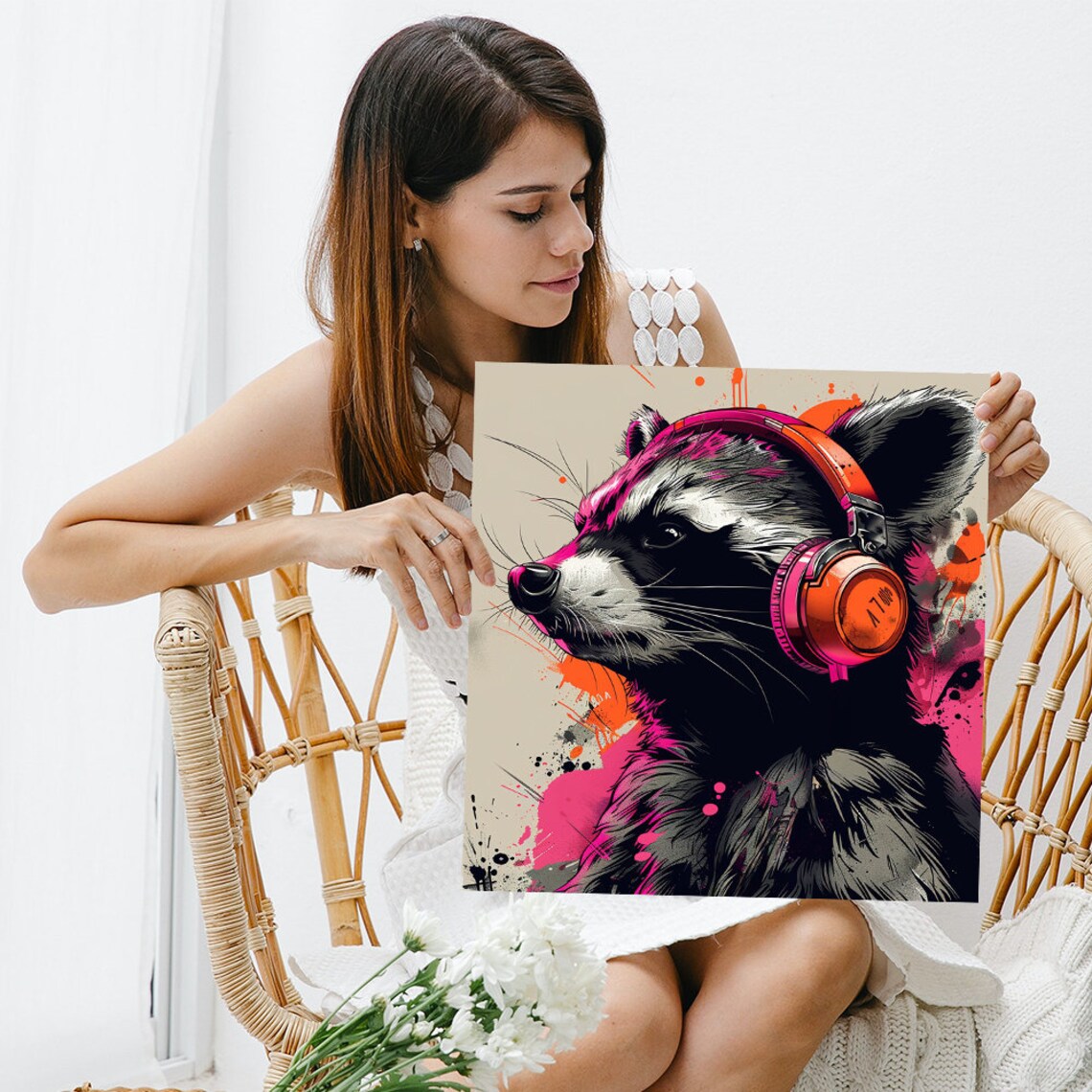 Dj Raccoon Beats Art Or Poster Street Pop Animal Decor Living Room Bedroom Office Wall Art Pink Orange Black White Contemporary - Image 3