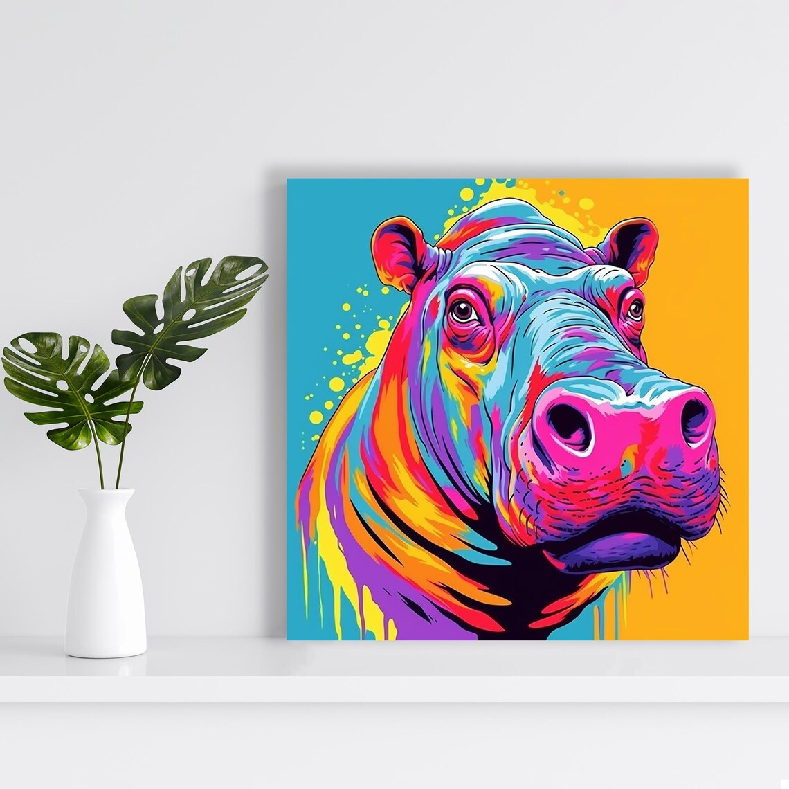 Neon Hippo Pop Art Poster, Bohemian Room Decor - Image 2