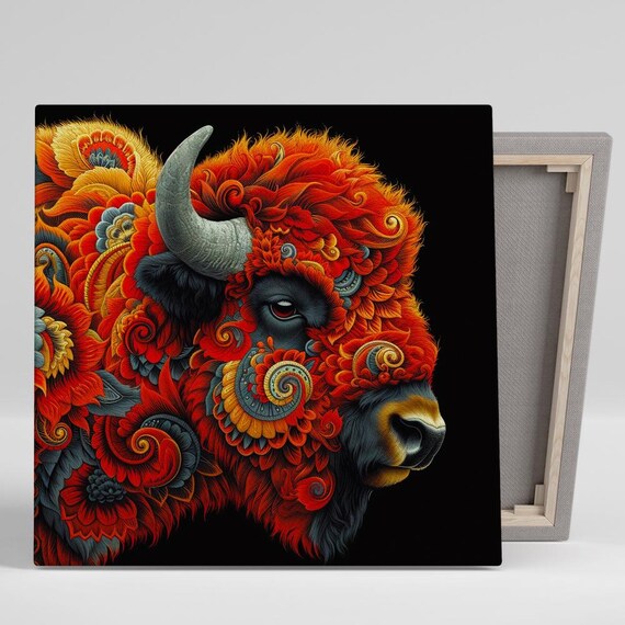 Bison Spirit Wall Art Or Poster Animal Surrealism Decor Living Room Office Bedroom Dining Room Wall Art Red Orange Black White