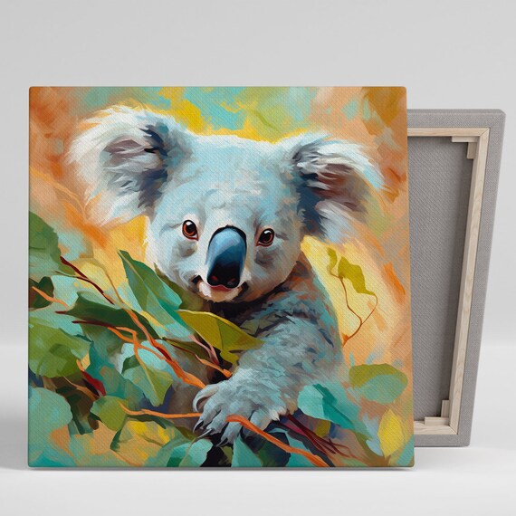 Colorful Koala Portrait Among Eucalyptus Leaves Modern Poster
