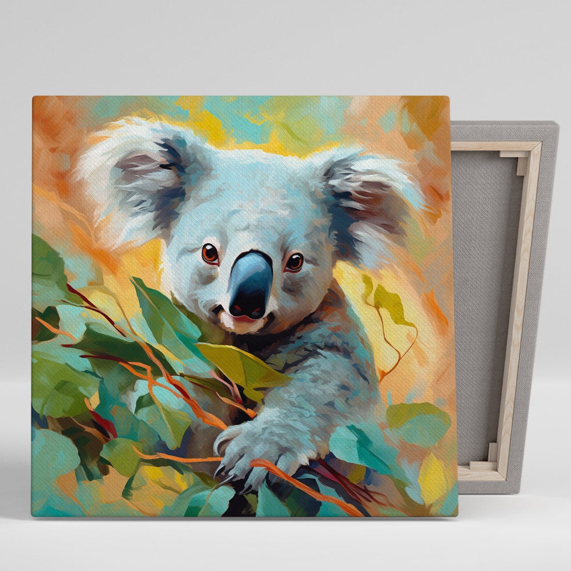 Colorful Koala Portrait Among Eucalyptus Leaves Modern Poster