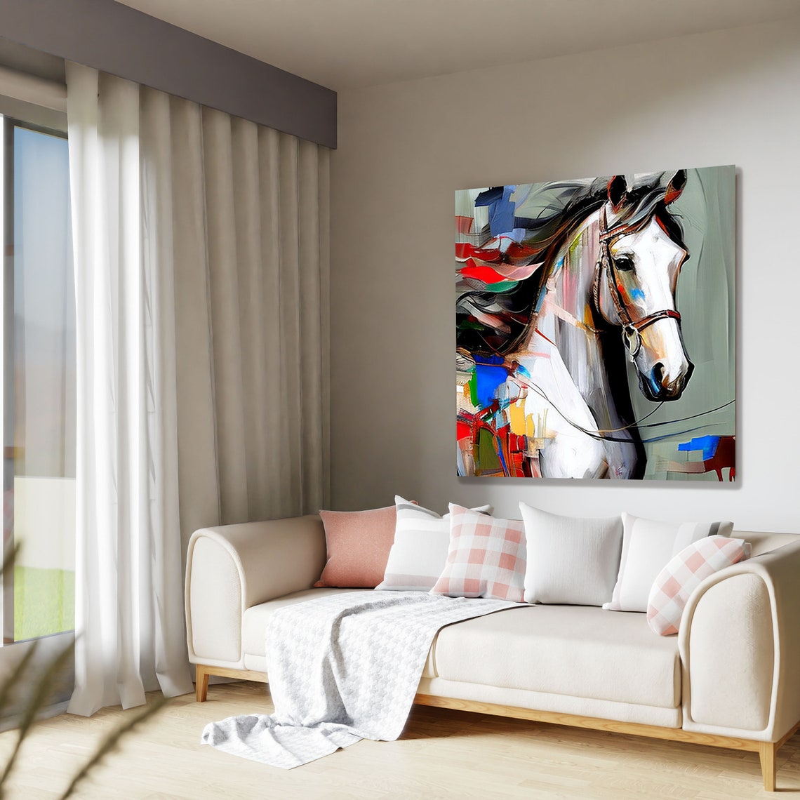 White Horse Head Colorful Abstract Brushstroke Equine Art Wall Poster - Image 3