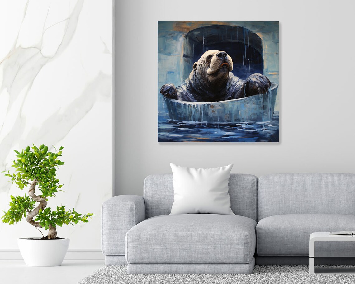 Walrus in Bathtub, Modern Bathroom Wall Art Print - Image 3