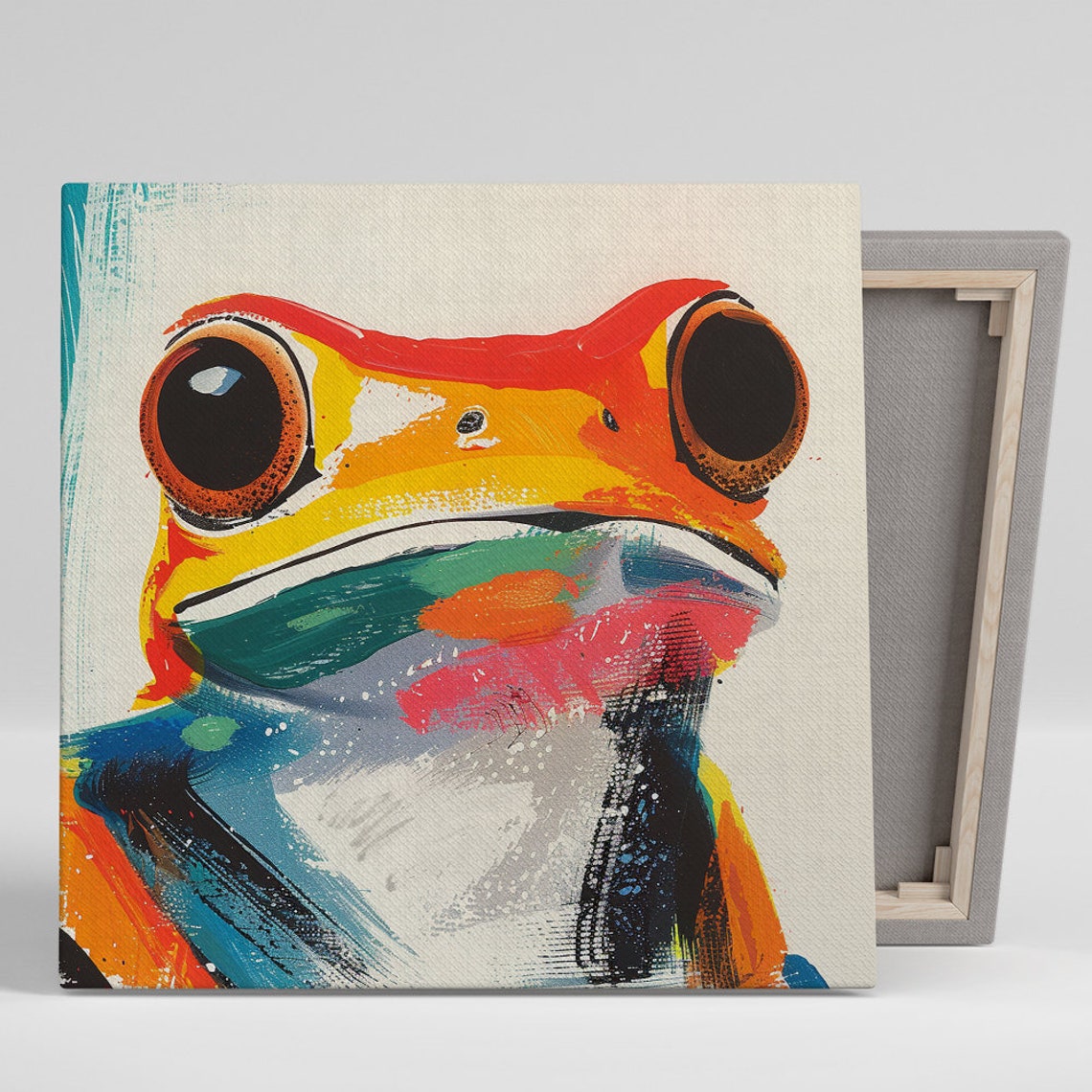 Frog Face Colorful Pop Brushstroke Abstract Vibrant Modern Art Poster
