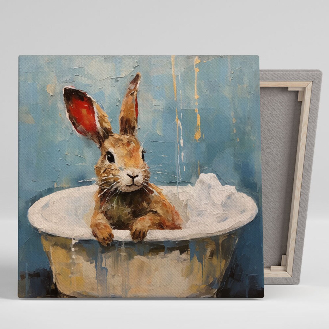 Rabbit in Bathtub Bathroom Wall Art, Bunny Poster