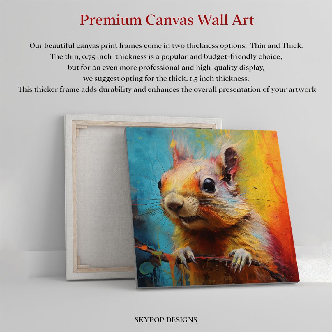 Colorful Squirrel Portrait Vibrant Paint Splash Wildlife Canvas Poster - Image 2