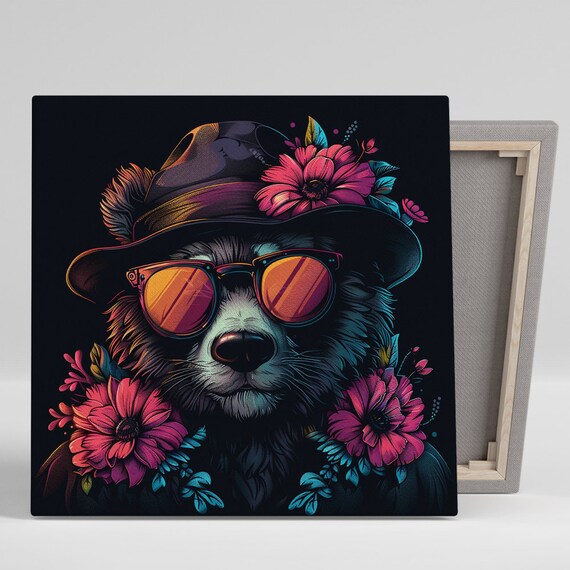 Hipster Hound Wall Art Or Poster Pop Whimsical Glam Decor Living Room Bedroom Office Game Room Wall Art Pink Blue Orange Black
