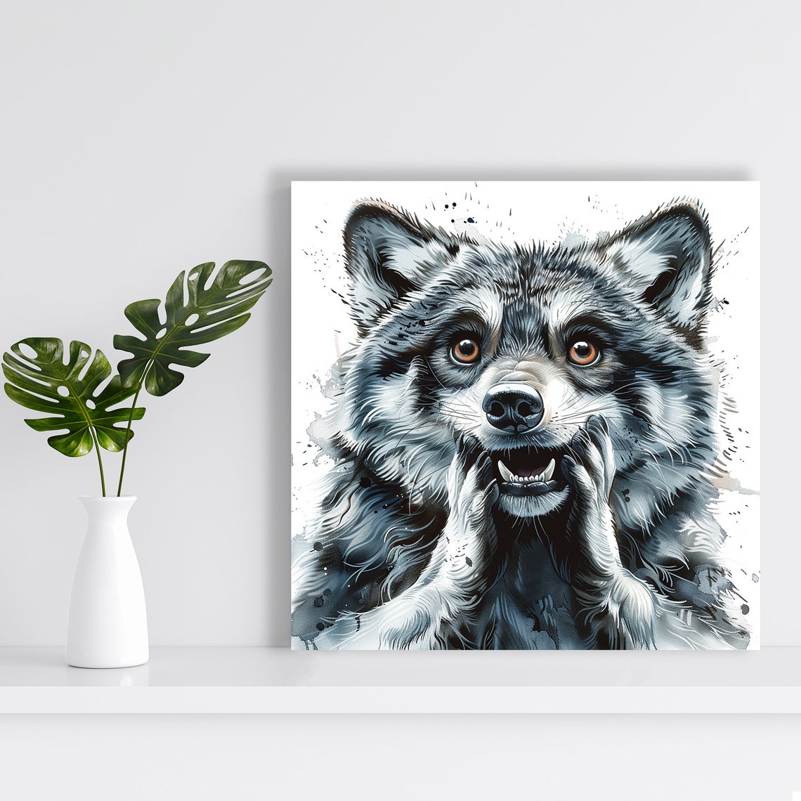 Fierce Raccoon Intense Gaze Rustic Gray Wild Animal Wall Art Poster - Image 2