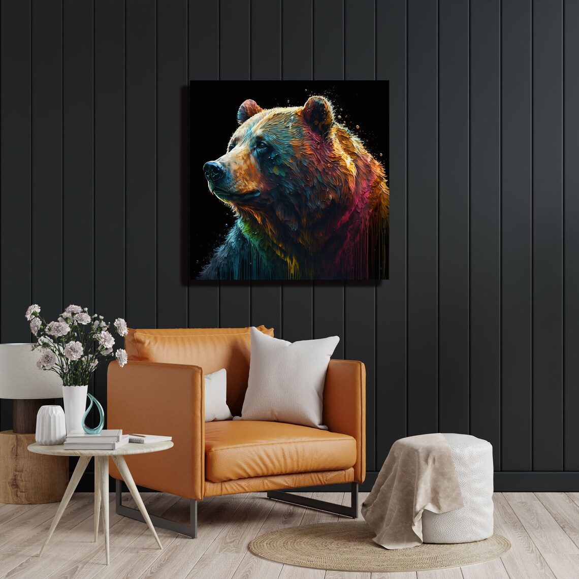 Colorful Abstract Brown Bear Profile Black Background Wildlife Art Poster - Image 2