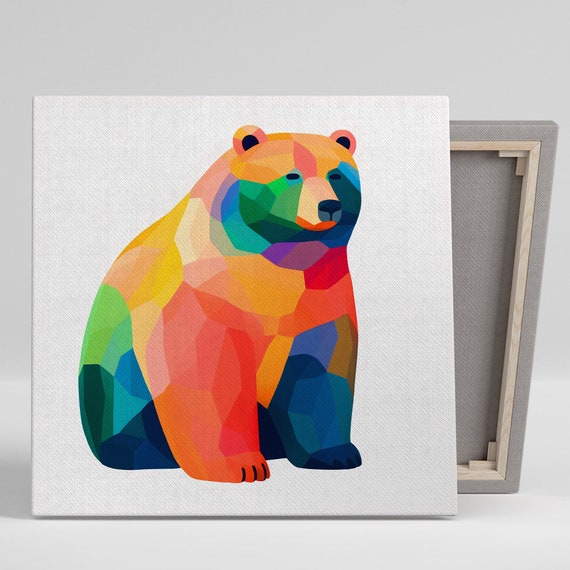 Geometric Bear Brilliance Art Or Poster Abstract Decor Living Room Bedroom Office Childrens Room Wall Art Orange Blue Green