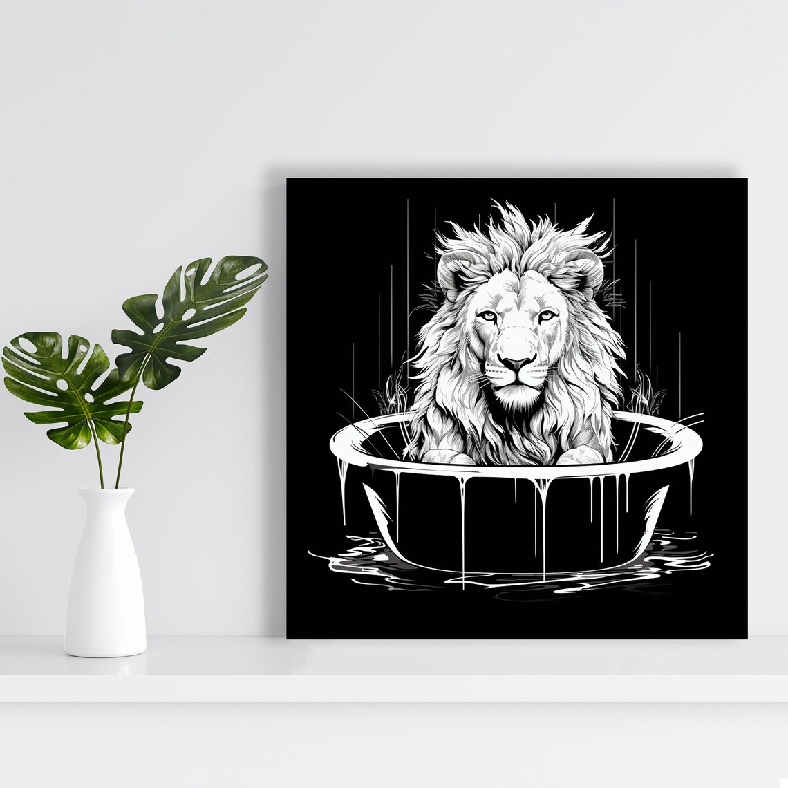 Majestic Lion Bath Minimalist Modern Art Print - Image 2