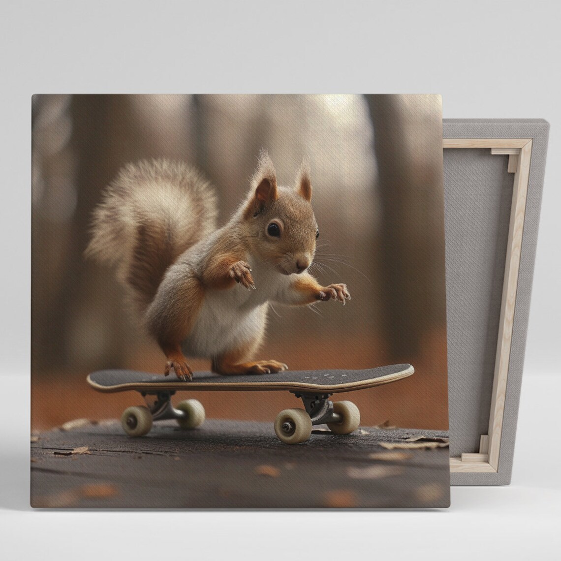 Skateboarding Squirrel Forest Adventure Whimsical Cute Kids Room Poster