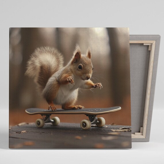 Skateboarding Squirrel Forest Adventure Whimsical Cute Kids Room Poster