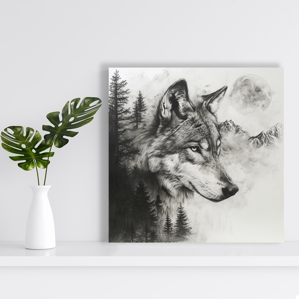 Wolf Wilderness Nature Art Print, Rustic Minimalism - Image 2
