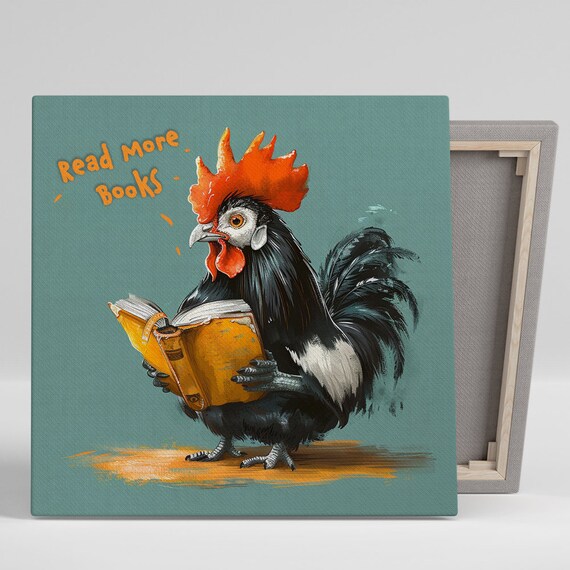 Rooster Reading Book Read More Books Quote Teal Whimsical Poster