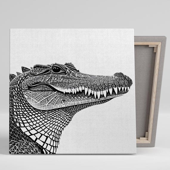 Crocodile Art Or Poster Animal Contemporary Decor Living Room Office Bedroom Game Room Black White Geometric Art Animal Decor