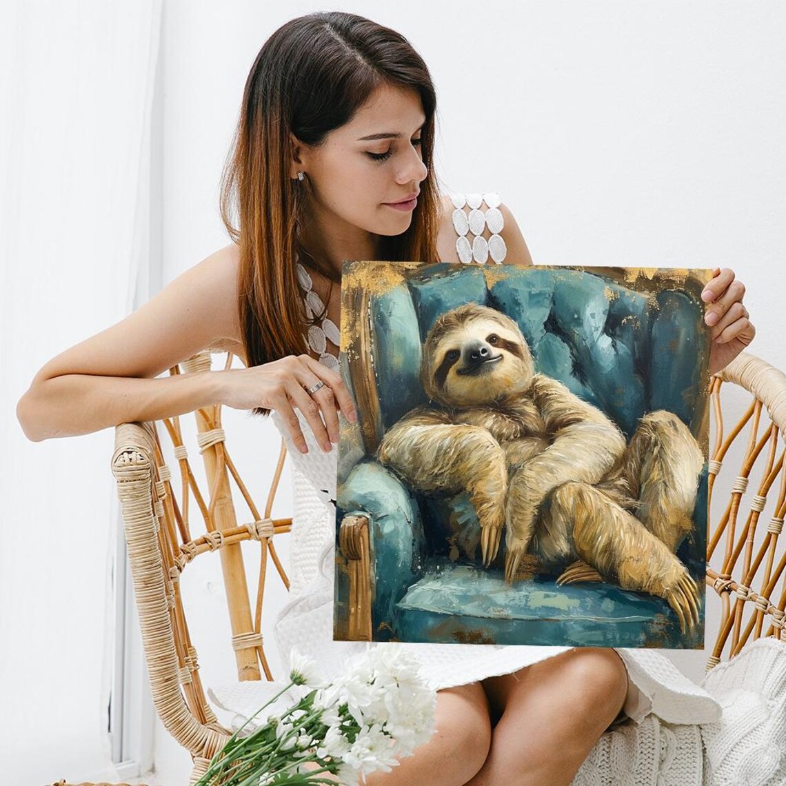 Lazy Luxury Sloth, Whimsical Contemporary Art Print - Image 3