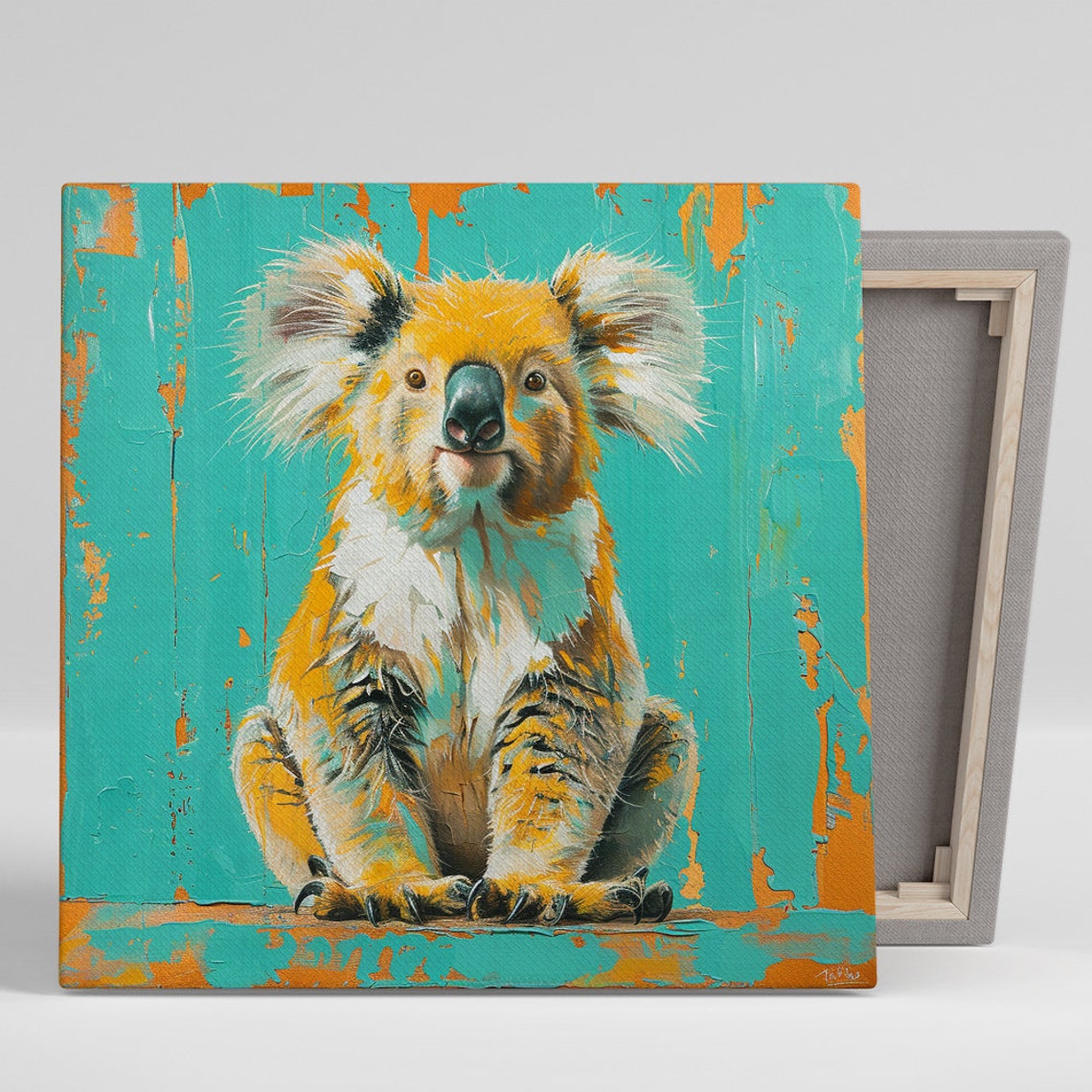 Koala Bear Sitting Teal Orange Splash Paint Modern Animal Wall Poster