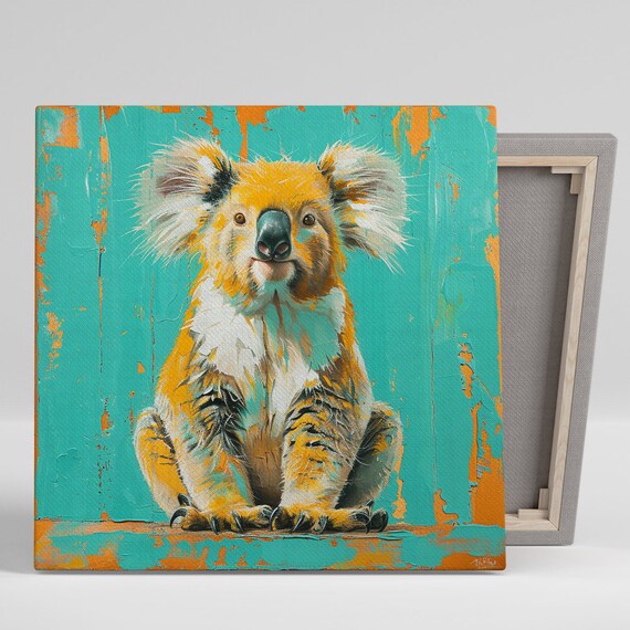 Koala Bear Sitting Teal Orange Splash Paint Modern Animal Wall Poster