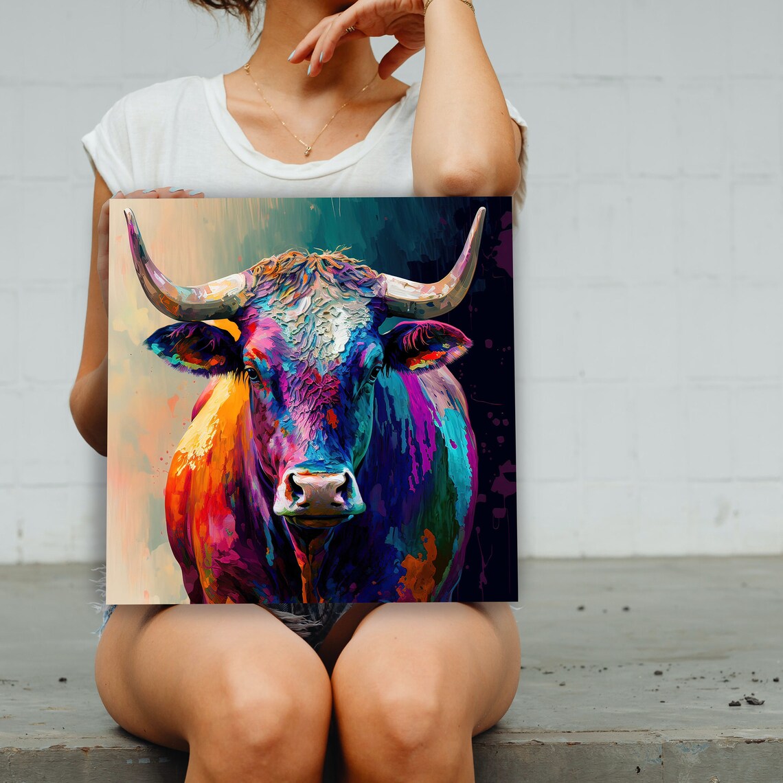 Colourful Cow Abstract Animal Wall Art Poster - Image 4