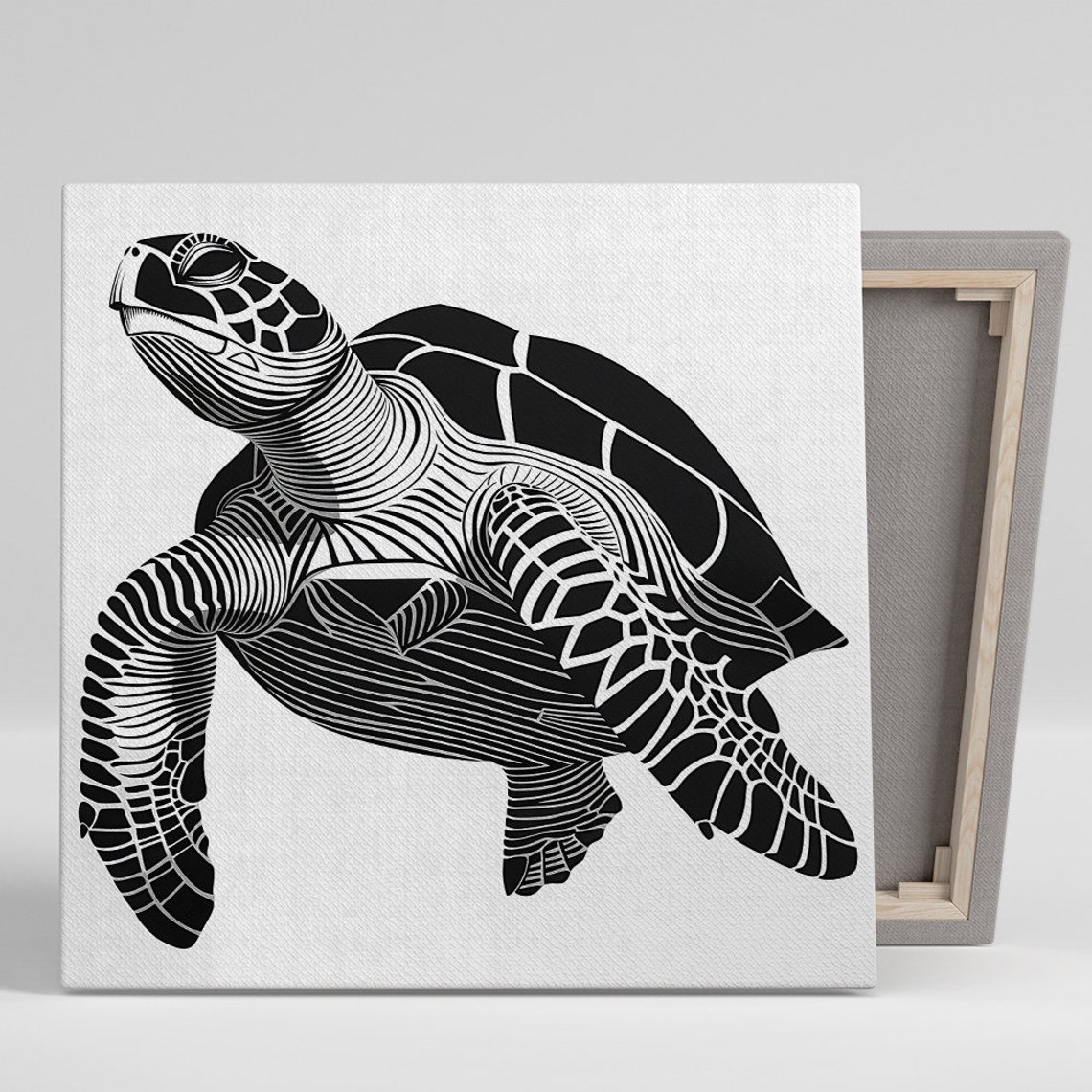 Geometric Sea Turtle Black White Line Art Minimalist Ocean Wall Poster