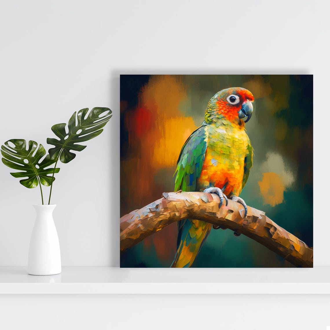 Vibrant Tropical Parrot Perched on Branch Nature Wildlife Style Poster - Image 2