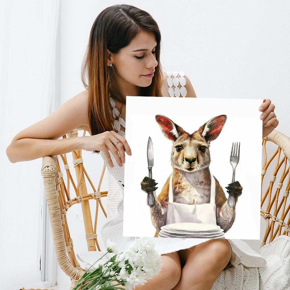 Kangaroo Chef In Apron Holding Knife And Fork Whimsical Poster - Image 3
