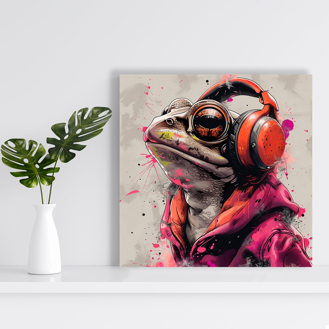 Frog DJ Headphones Pink Hoodie Surreal Urban Pop Art Wall Art - Image 2