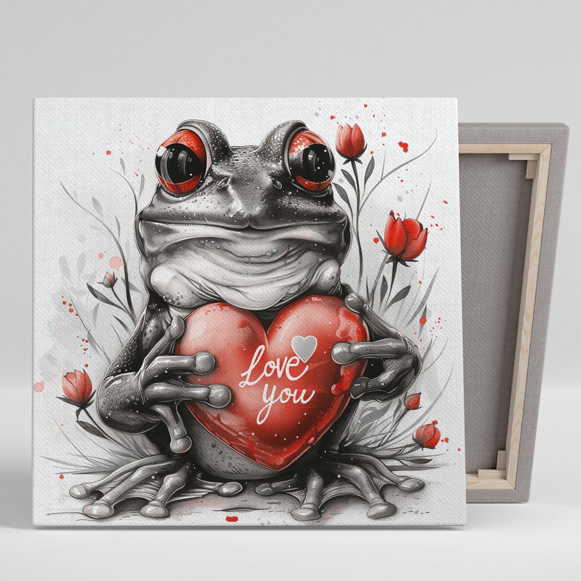 Tree Frog Holding Love You Red Heart Valentine Animal Poster