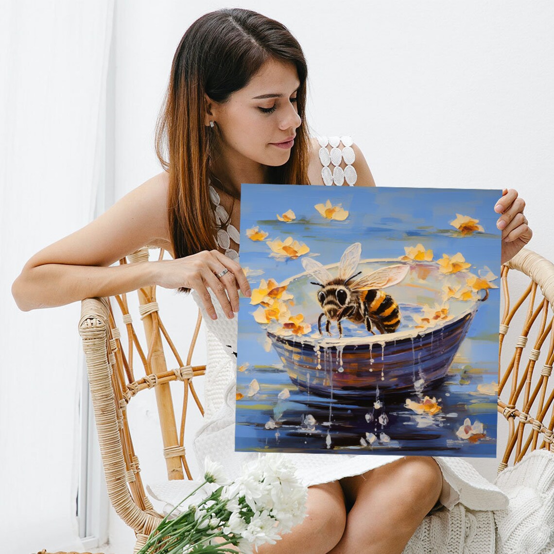 Honey Bee In Bathtub, Contemporary Bathroom Art Print - Image 5