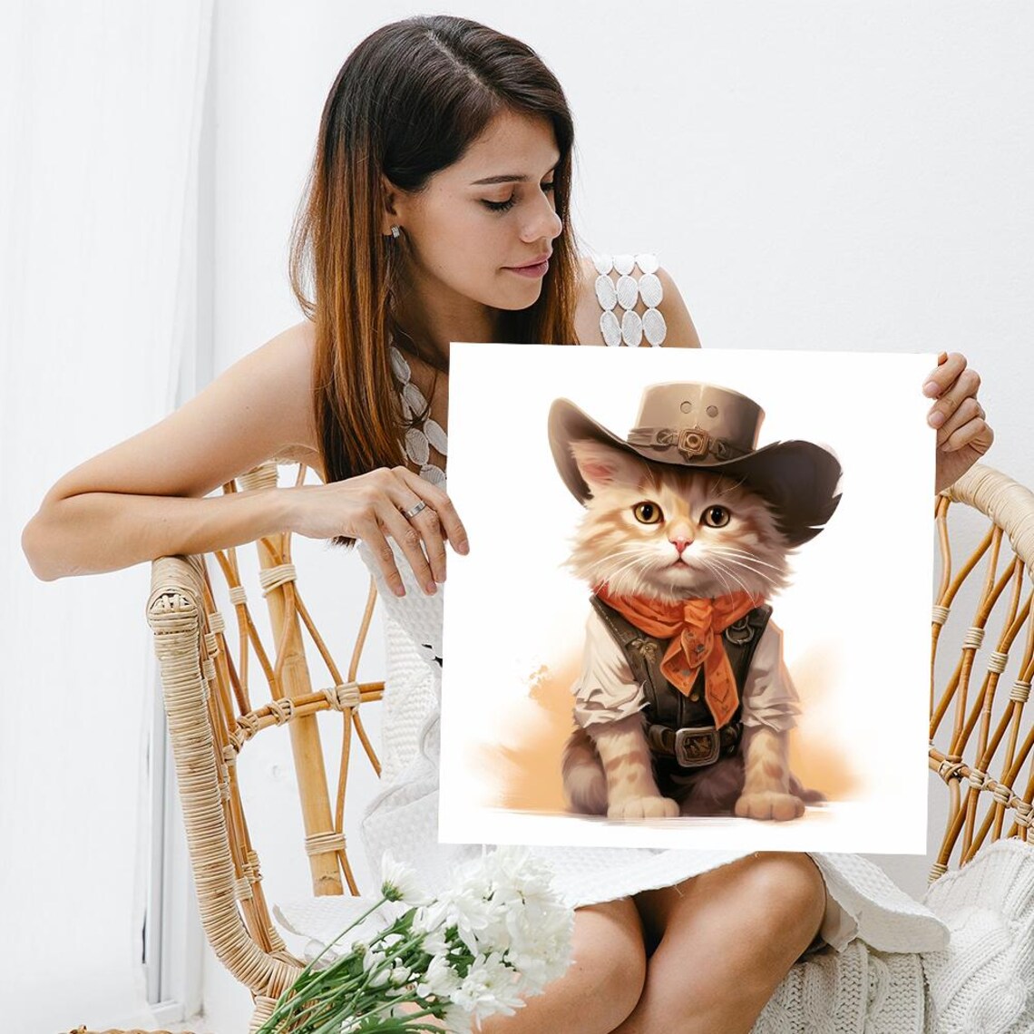 Cowboy Kitten in Hat and Bandana Cute Western Animal Portrait Poster - Image 3