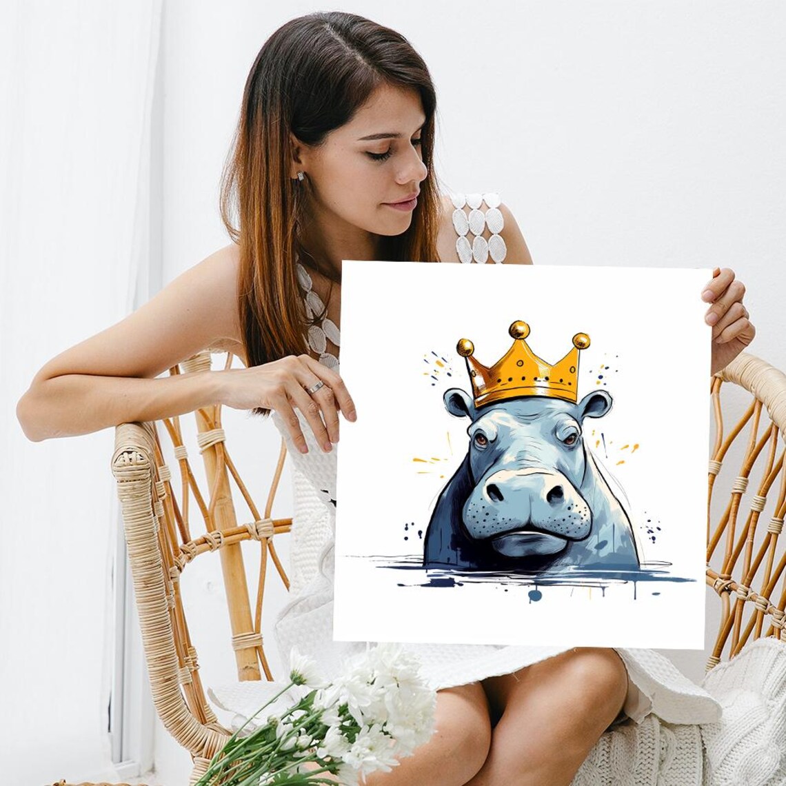 Royal Hippo Splash Art Print, Whimsical Animal Decor - Image 3