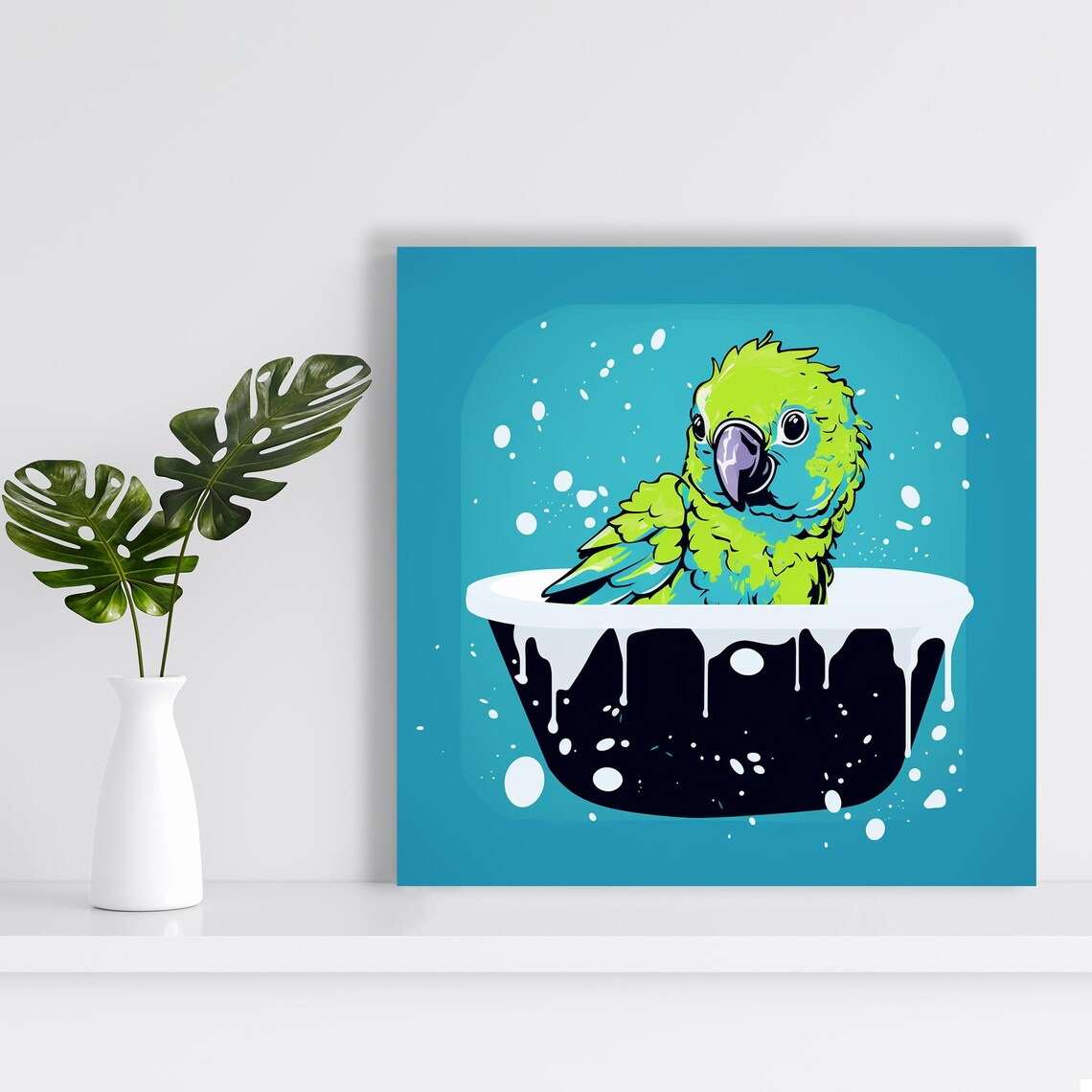 Bathing Parrot Splash Art, Whimsical Animal Poster - Image 2