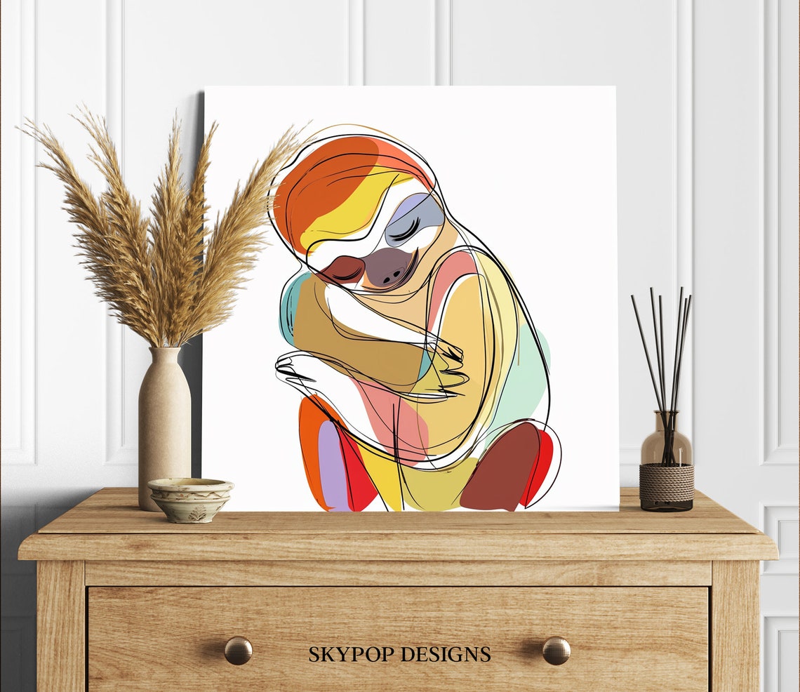 Abstract Embrace Line Art Warm Color Blocks Minimalist Couple Poster - Image 2