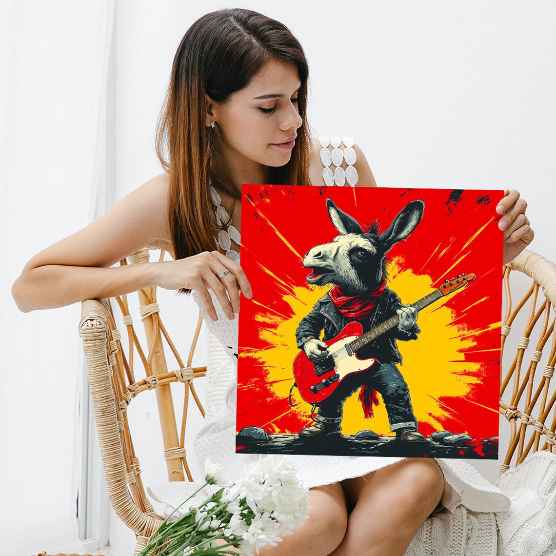 Rock Star Donkey Electric Guitar Leather Jacket Red Explosive Poster - Image 3