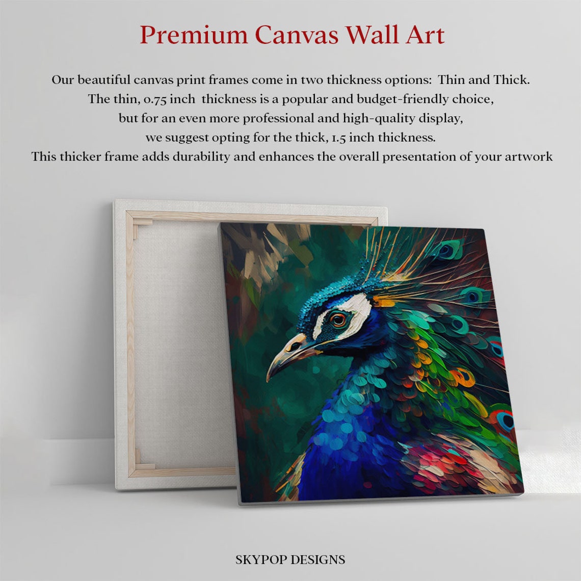 Colorful Peacock Head Close Up Painterly Blue Green Plumage Poster - Image 4