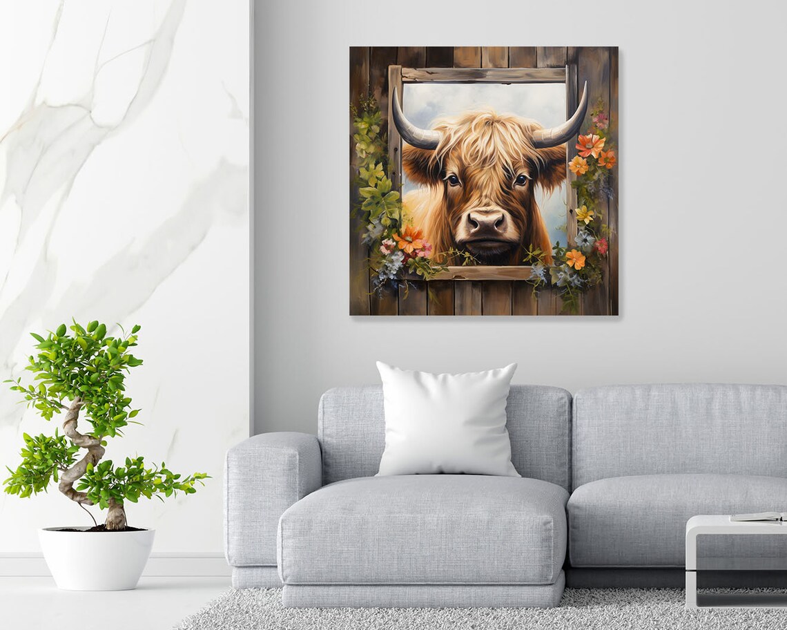 Highland Cow Modern Art Poster for Living Room Decor - Image 2