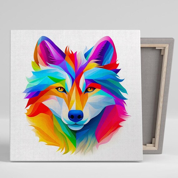 Rainbow Kaleidoscope Wolf Face Vibrant Multicolor Wall Art Poster