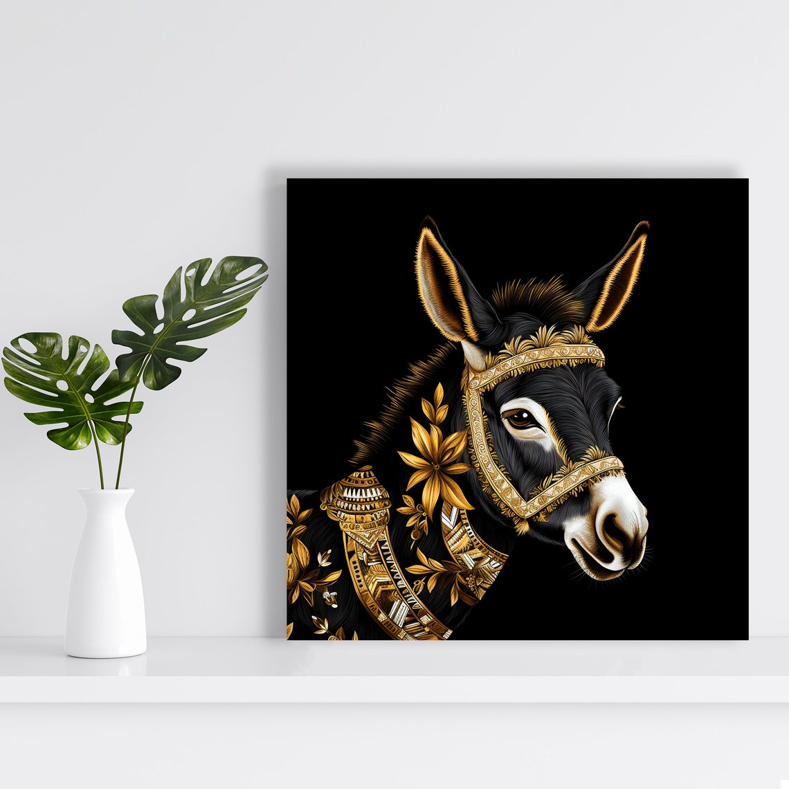 Regal Black Gold Donkey Portrait Elegant Glam Animal Wall Poster - Image 2
