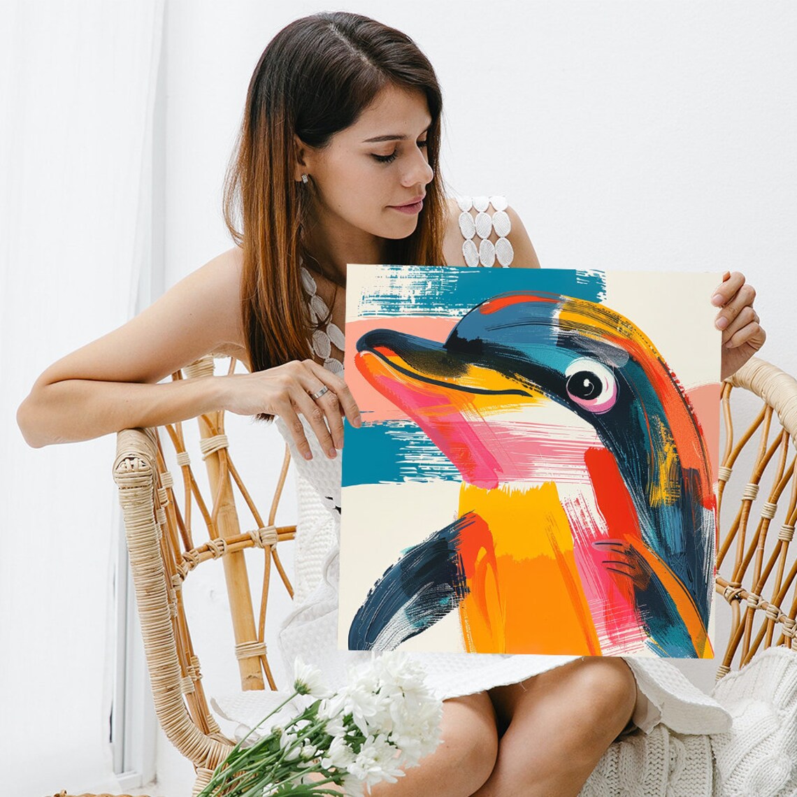 Dolphin Abstraction Art Print, Modern Bohemian - Image 3