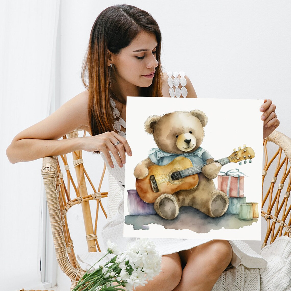 Teddy Serenade Bear Music Art Print, Whimsical Decor - Image 3